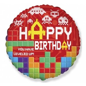 Foliový balonek Retro games - Happy birthday 45 cm - Nebalený