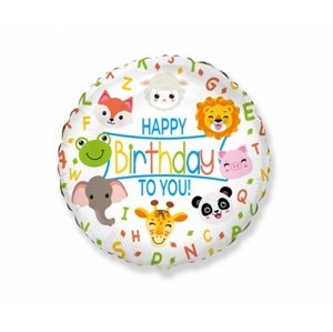 Foliový balonek  Happy Birthday Zvířátka 45 cm - Nebalený