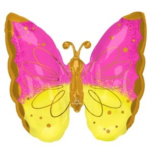 Foliový balonek motýl růžovo-žlutý 63 x 63 cm