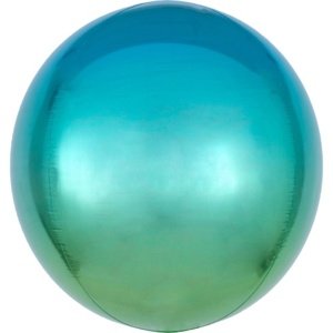 Foliový balonek koule Ombre Orbz modrá a zelená 40 cm