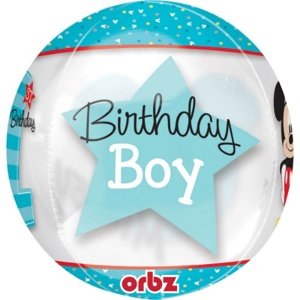 Foliový balonek koule Orbz Mickey 1st Birthday 40 cm