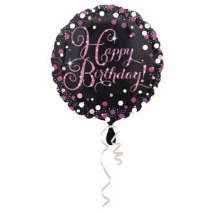 Foliový balonek Luxus Pink - Happy Birthday 43 cm