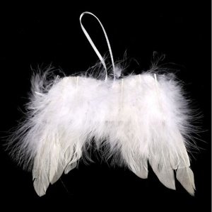 Závěsná dekorace z peří - Andělská křídla 13x9 cm - bílá