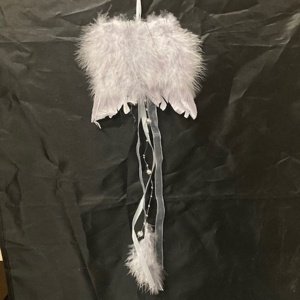 Závěsná dekorace z peří - Andělská křídla se zdobením - šedá