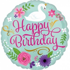 Foliový balonek labuť - Happy Birthday 43 cm