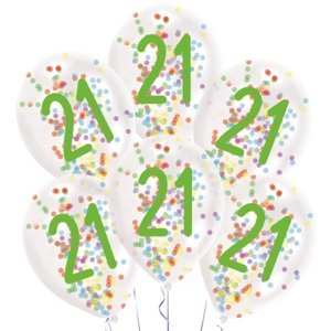Latexové balonky Rainbow Confetti - číslo 21 - 6 ks