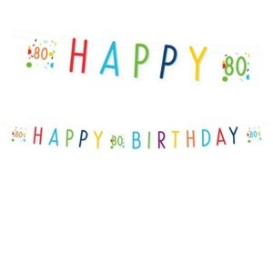 Party nápis Rainbow Confetti - Happy Birthday 80 - 180 x 14 cm