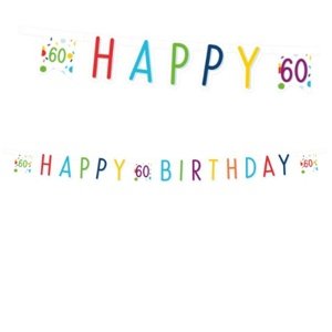Party nápis Rainbow Confetti - Happy Birthday 60 - 180 x 14 cm