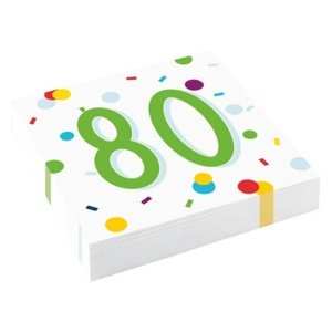 Papírové ubrousky Rainbow Confetti - Happy Birthday 80 - 20 ks