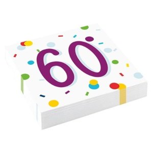 Papírové ubrousky Rainbow Confetti - Happy Birthday 60 - 20 ks