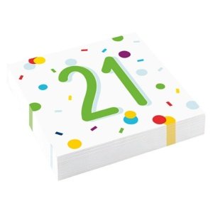 Papírové ubrousky Rainbow Confetti - Happy Birthday 21 - 20 ks