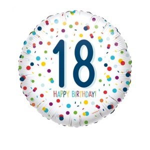 Foliový balonek Rainbow Confetti - Happy Birthday 18 - 43 cm