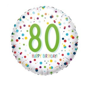 Foliový balonek Rainbow Confetti - Happy Birthday 80 - 43 cm