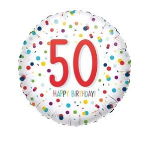 Foliový balonek Rainbow Confetti - Happy Birthday 50 - 43 cm