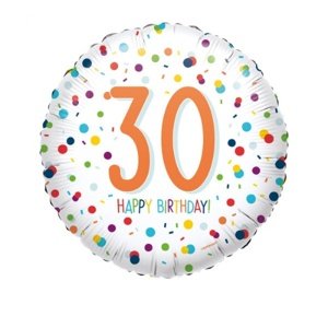 Foliový balonek Rainbow Confetti - Happy Birthday 30 - 43 cm