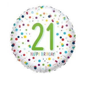 Foliový balonek Rainbow Confetti - Happy Birthday 21 - 43 cm