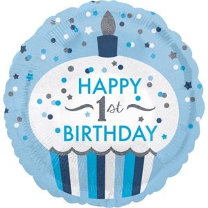 Foliový balonek holografický modrý - 1st Birthday 43 cm