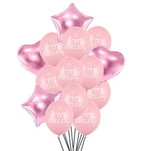 Balonkový buket Happy Birthday Růžový  - 14 ks