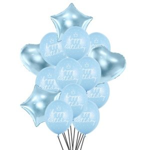 Balonkový buket Happy Birthday Modrý - 14 ks