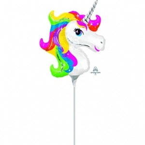 Balónky na tyčku - Rainbow Unicorn - Hlava 23 cm - 5 ks