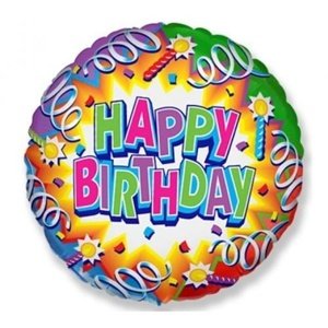 Foliový balonek Happy Birthday serpentiny 45cm - Nebalený