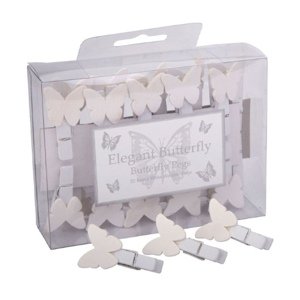 Svatební kolíčky bílé s motýlkem - 20 ks