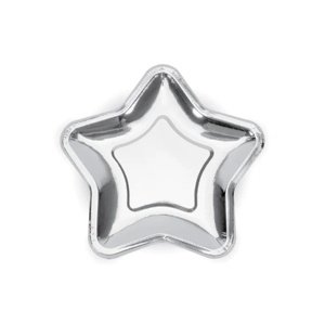 Papírové talíře ve tvaru hvězdy - metalické stříbrné 23 cm
