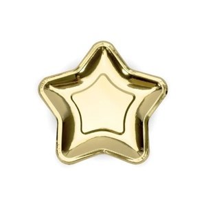Papírové talíře ve tvaru hvězdy - metalické zlaté 23 cm