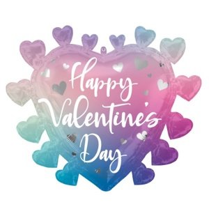 Foliový balonek srdce tvarované ombre - Happy Valentine's Day 68 x 58 cm
