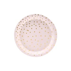 Papírové talíře růžové se zlatými puntíky 18 cm - 6 ks
