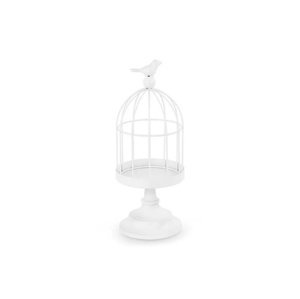Dekorační kovová klec - bílá holubice - 27,5 cm