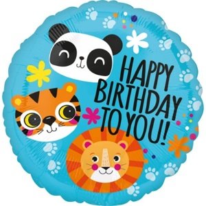 Foliový balonek - Tygřík, lev a panda Happy Birthday - 45 cm