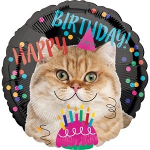Foliový balonek - Kočka Happy Birthday - 43 cm