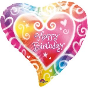 Foliový balonek srdce - Watercolour Happy Birthday - 45 cm