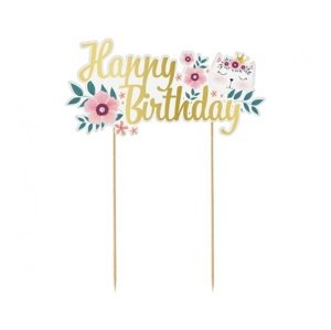 Dekorace na dort  Happy Birthday - Kočičí party 19 cm