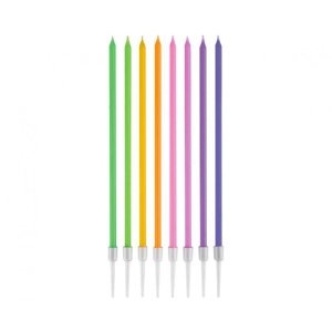 Dortové svíčky dlouhé s držátky - pastelový mix 17 cm - 8 ks