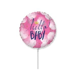 Balónky na tyčku růžový - Hello Baby 23 cm - 5 ks