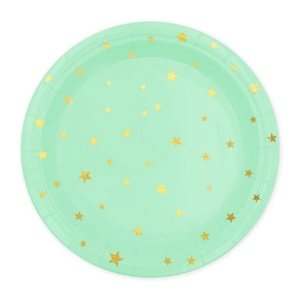 EKO Papírové talíře - mátové se zlatými hvězdičkami 18 cm - 6 ks