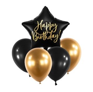 Balónkový set Happy Birthday Černo-zlatý - 5 ks