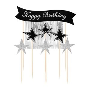 Dekorace na dort stříbrná - Happy Birthday Hollywood, 7 ks