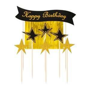Dekorace na dort zlatá - Happy Birthday Hollywood, 7 ks