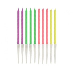 Dortové svíčky s držátky - Neon twister 13,5 cm - 10 ks
