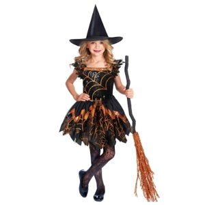 Dětský kostým čarodějka se zlatou pavučinou 8 až 10 let Vel. 128 - 140 cm