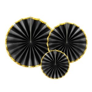 Dekorační rozety černé se zlatým okrajem 23 až 40 cm - 3 ks