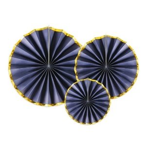 Dekorační rozety modré se zlatým okrajem 23 až 40 cm - 3 ks