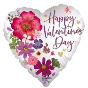 Foliový balonek srdce s květy - Happy Valentine's Day 43 cm