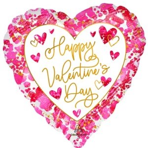 Foliový balonek srdce - Heartful Happy Valentine's Day 43 cm