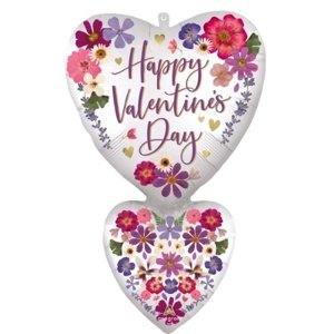 Foliový balonek dvojité srdce s květy - Happy Valentine's Day 50cm x 78cm