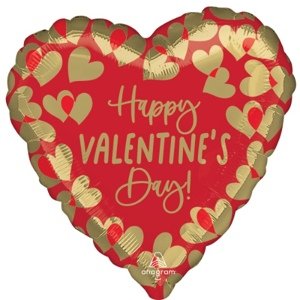 Foliový balonek srdce - Happy Valentine's Day - červeno zlaté 43 cm