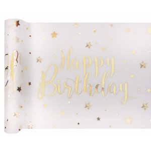 Stolová šerpa Happy Birthday - zlatý potisk hvězdy 30 cm x 5 m